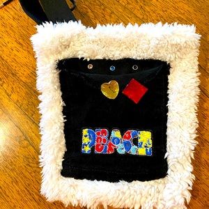 denim and sherpa .handmade Rawedge bags by Salina.short suede wristlet handle